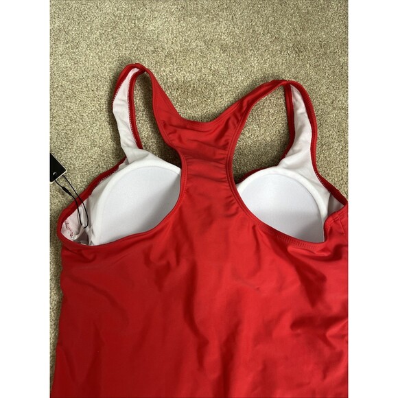NWT $120 Nicole Miller Studio High Risk Red One Piece Swimsuit Racer Back Size L - Picture 6 of 9
